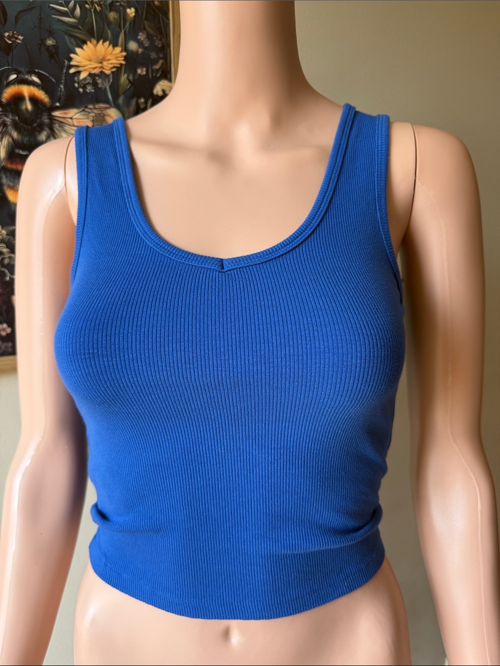 Women's Royal Blue Ribbed Scoop Tank Top - Classic Crop